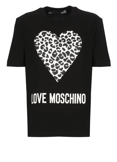Shop Love Moschino T-shirt With Animalier Heart In Black