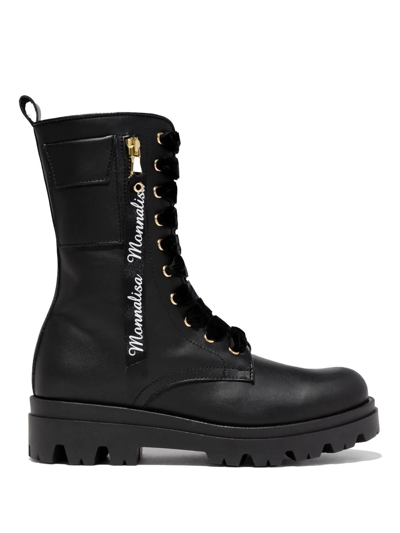 Shop Monnalisa Side-logo Combat Boots In Black