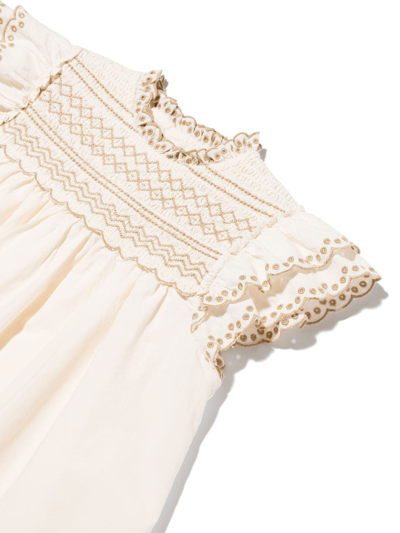 Shop Bonpoint Embroidered Smocked Dress In White