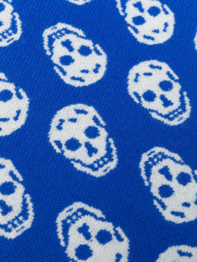 Shop Alexander Mcqueen Skull-print Knitted Scarf In Blue