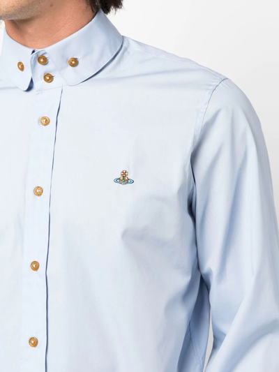 Shop Vivienne Westwood Orb-embroidered Organic-cotton Shirt In 蓝色