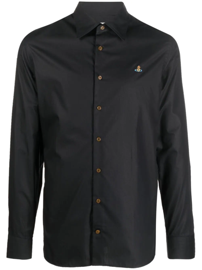 Shop Vivienne Westwood Orb-embroidered Organic-cotton Shirt In 黑色