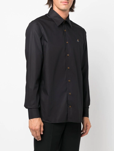 Shop Vivienne Westwood Orb-embroidered Organic-cotton Shirt In 黑色