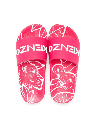 Shop Kenzo Logo-print Detail Pool Slides In 粉色