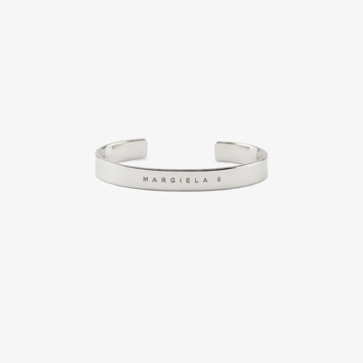 Shop Mm6 Maison Margiela Silver Tone Logo Engraved Cuff Bracelet