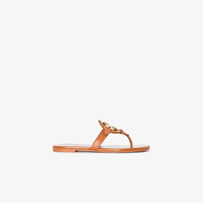 Shop Tory Burch Brown Miller Logo Leather Sandals