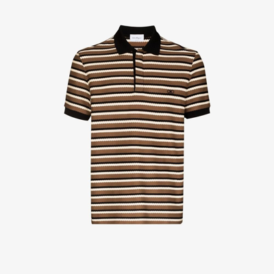 Shop Ferragamo Brown Striped Cotton Polo Shirt
