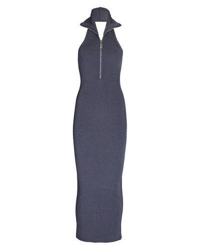Shop Et Ochs Julia Zip Rib Knit Halter Dress In Blue-drk
