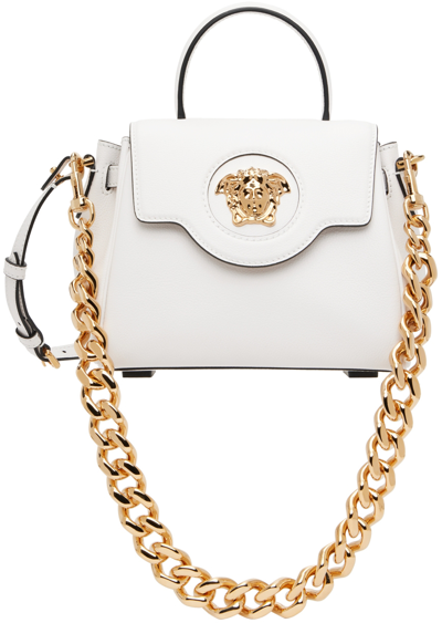Shop Versace Off-white 'la Medusa' Top Handle Bag In 1w00v Optical White-