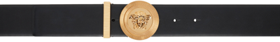 Versace Medusa Coin Leather Belt In 1b00v Black-