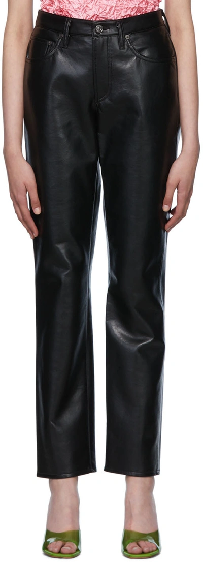 Shop Agolde Black Lyle Recycled Leather Trousers