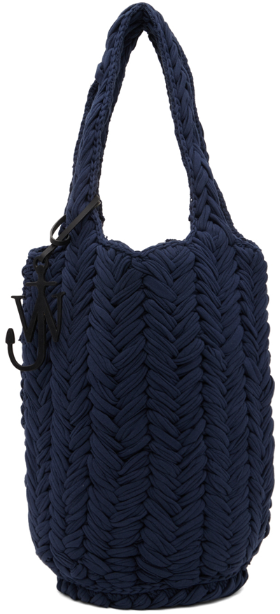 Shop Jw Anderson Navy Knitted Shopper Bag In 898 Dark Navy