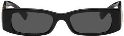 Valentino Black Thin Rectangular Sunglasses In 500187 Black