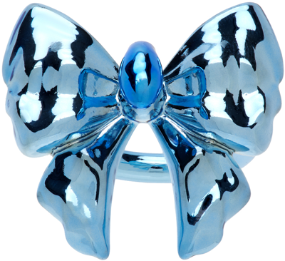 Shop Hugo Kreit Ssense Exclusive Blue Bow Ring In Baby Blue