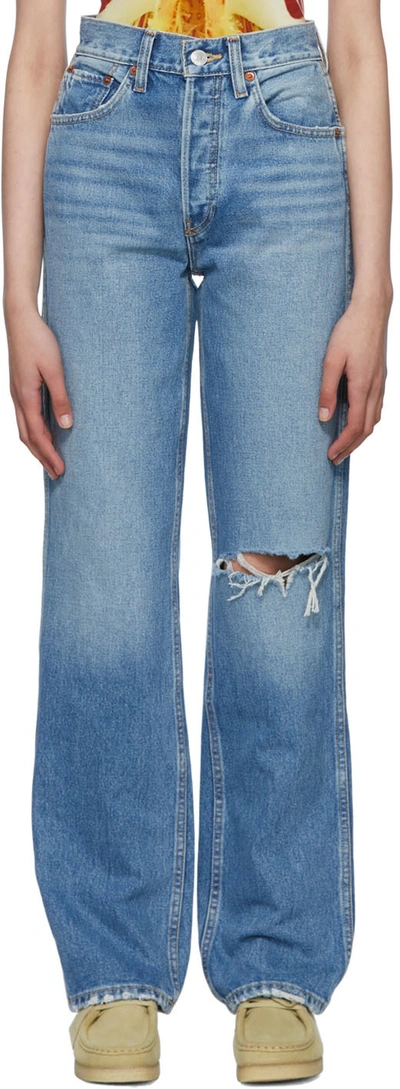Shop Re/done Blue 90s High Rise Loose Jeans In Worn Heather Blue