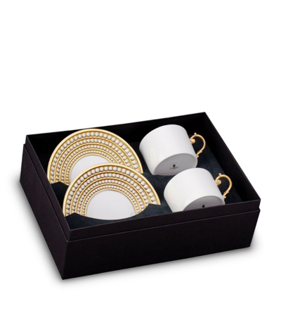 Shop L'objet Perlée Teacups And Saucers (set Of 2) In Gold