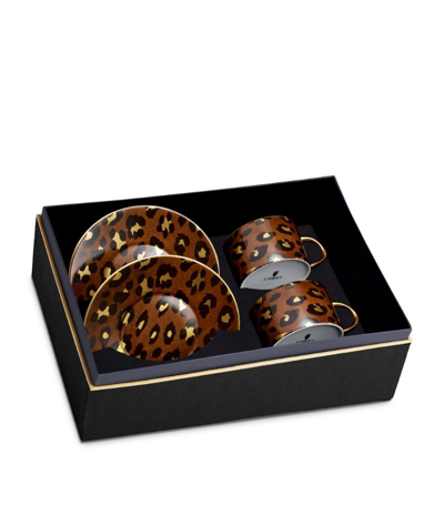Shop L'objet Leopard Teacups And Saucers (set Of 2) In Gold