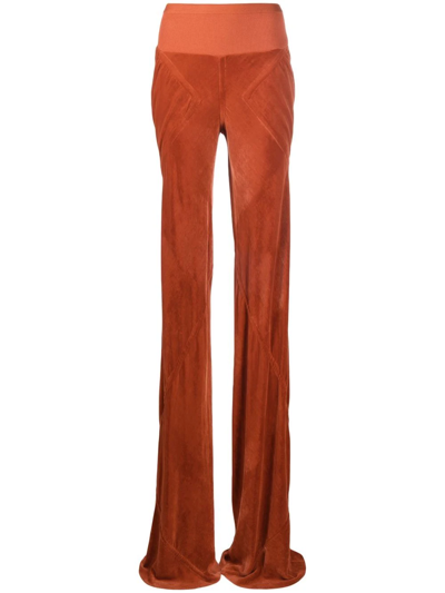 Shop Rick Owens Bias-cut Velvet-effect Trousers In Orange