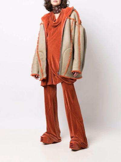 Rick Owens Bias-cut Velvet-effect Trousers In Orange
