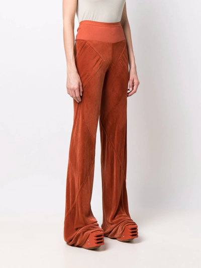 Rick Owens Bias-cut Velvet-effect Trousers In Orange