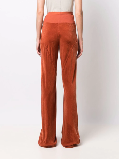Rick Owens Bias-cut Velvet-effect Trousers In Orange
