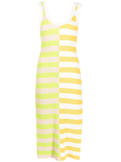 Shop Staud Ribbed-knit Striped Dress In Multicolour