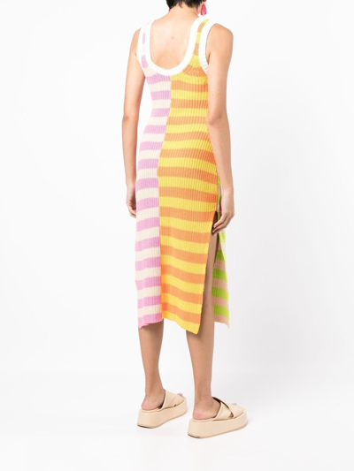 Shop Staud Ribbed-knit Striped Dress In Multicolour