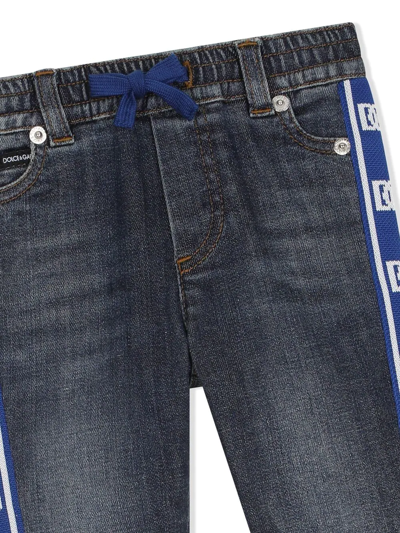 Shop Dolce & Gabbana Logo-trim Drawstring Jeans In Blue
