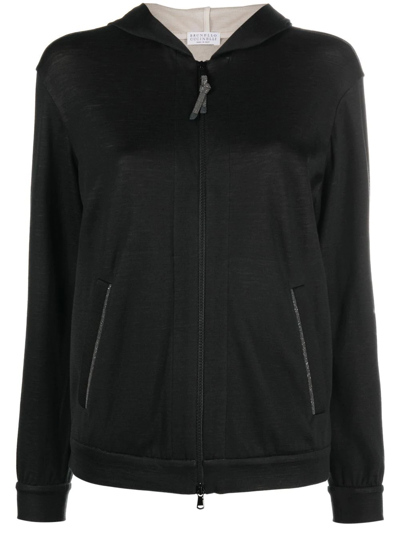 Brunello Cucinelli Women Cotton-silk Sweatshirt Topwear With Jewellery In Black