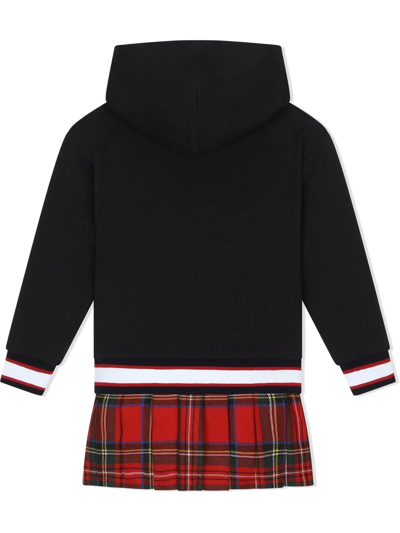 Shop Dolce & Gabbana Tartan-skirt Hoodie Dress In Black