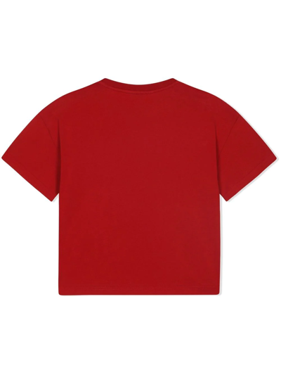 Shop Dolce & Gabbana Graphic Logo-stamp T-shirt In Red