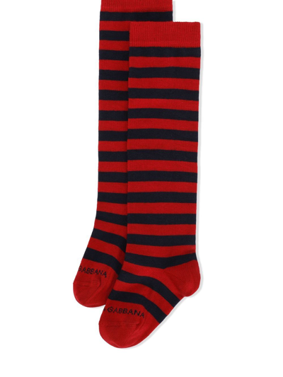 Shop Dolce & Gabbana Logo-embroidered Stripe Socks In Red