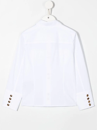 Shop Balmain Embossed-button Long-sleeve Shirt In White