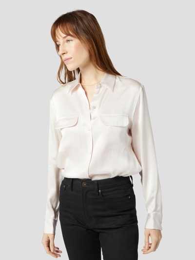 Shop Equipment Signature Silk Satin Shirt In Lilac Ash White