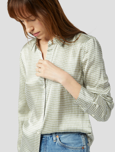 Shop Equipment Leema Silk Satin Shirt In Nature White Multi Hex Stripe