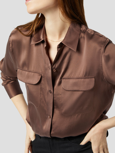 Shop Equipment Signature Silk Satin Shirt In Vintage Brown
