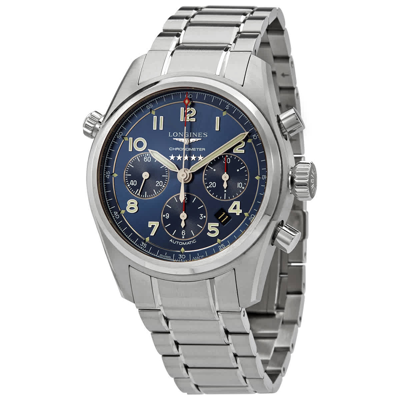 Shop Longines Spirit Chronograph Automatic Blue Dial Watch L3.820.4.93.6 In Blue,silver Tone