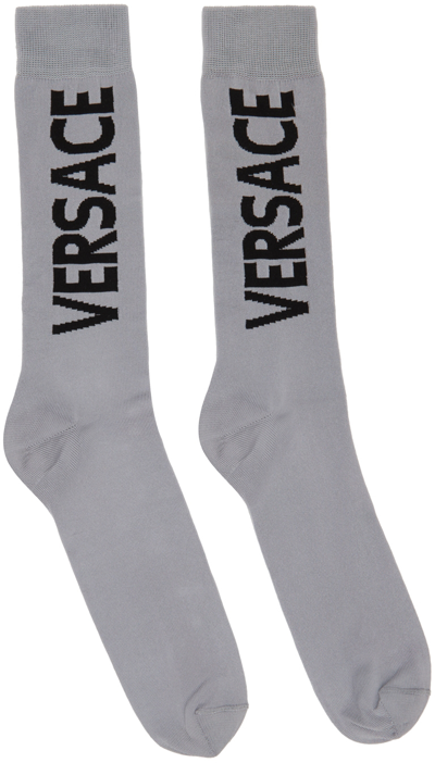 Shop Versace Silver Vintage Logo Socks In 2e860 Silver+nero