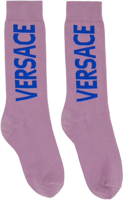 Shop Versace Purple Logo Socks In 2l550 Liatris+royal