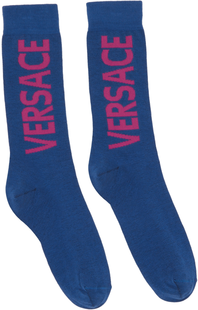 Shop Versace Blue Logo Socks In 2ud20 Royal Blue+fuc