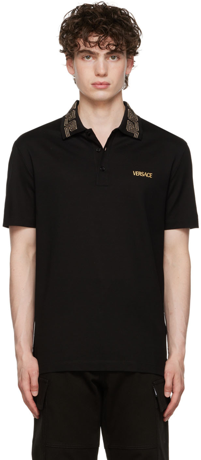 Shop Versace Black Greca Polo In 1b000 Nero