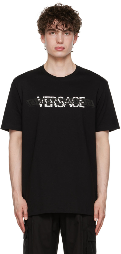 Shop Versace Black Greca T-shirt In 1b000 Nero