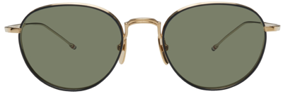 Shop Thom Browne Gold Tb119 Sunglasses In White Gold - Navy W/