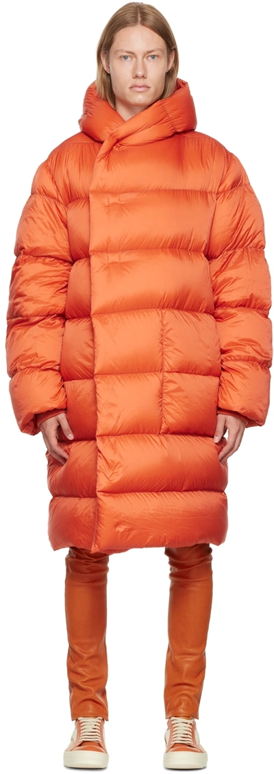 Shop Rick Owens Orange Hooded Liner Down Coat In 53 Orange