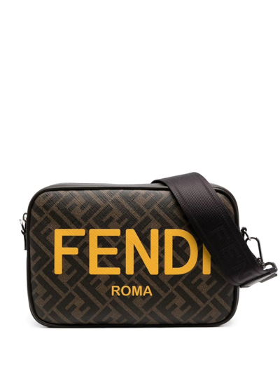 Shop Fendi Ff Logo-print Shoulder Bag In Brown