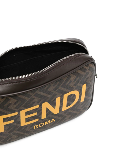 Shop Fendi Ff Logo-print Shoulder Bag In Brown