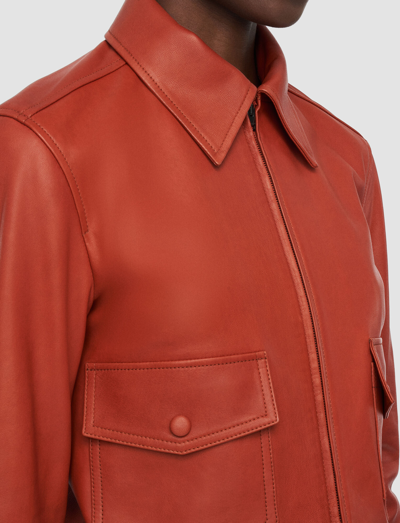 Shop Joseph Satiny Leather Joanne Jacket In Rooibos
