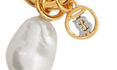 Shop Burberry Logo & Pearl Charm Circle Pendant Necklace In Lg/ Palladio/ White