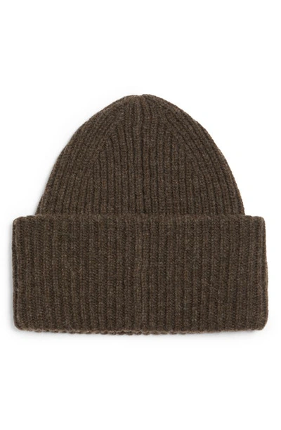 Shop Acne Studios Pansy Face Patch Rib Wool Beanie In Grey/ Brown Melange