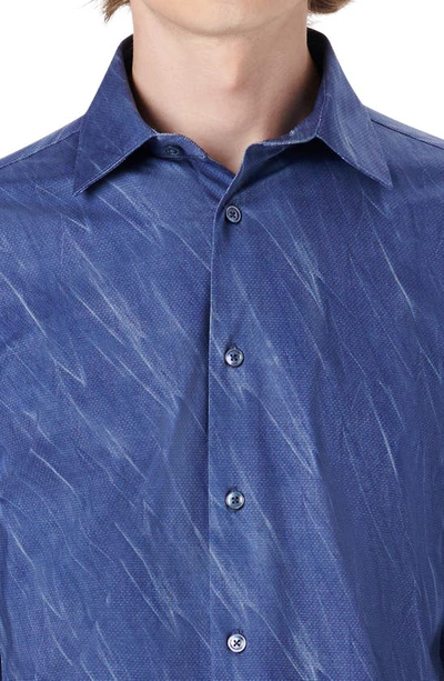 Bugatchi Men's James Ooohcotton Sport Shirt - Textured Airbrush Print In Night Blue